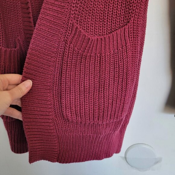 H&M Burgundy Red Maroon Oversize Chunky Knit Long Sleeve Open Cardigan Sweater 2 - Picture 5 of 10